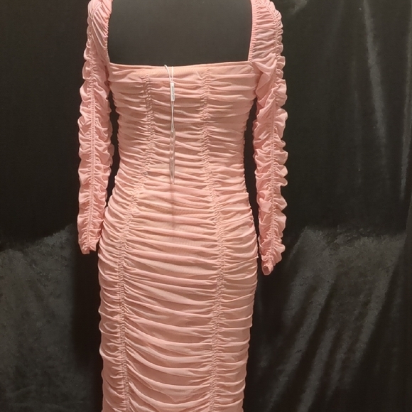 Self-Portrait Pink Ruched Long Sleeve Dress - Picture 5 of 11